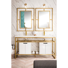 Load image into Gallery viewer, James Martin Boston 63&quot; Radiant Gold Stainless Steel Sink Console (Double Basins) With Cabinet