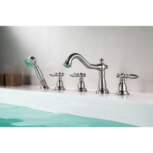 Load image into Gallery viewer, Patriarch 2-Handle Deck-Mount Roman Tub Faucet with Handheld Sprayer in Brushed Nickel- Anzzi