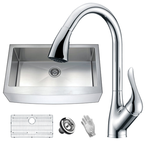 Elysian Farmhouse 36 in. Single Bowl Kitchen Sink with Faucet in Polished Chrome- Anzzi