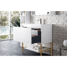 Load image into Gallery viewer, James Martin Milan 31.5&quot; Glossy White - Radiant Gold Single Vanity with Base