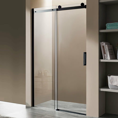 Rhodes Series 48 in. x 76 in. Frameless Sliding Shower Door with Handle in Matte Black- Anzzi