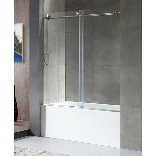 Raymore Series 60 in. x 62 in. Frameless Sliding Tub Door in Polished Chrome- Anzzi