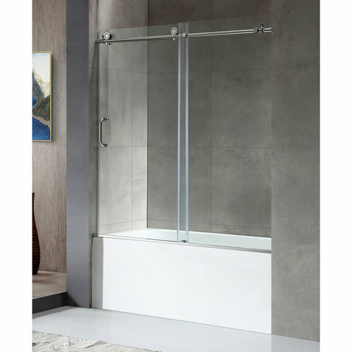 Don Series 60 in. x 62 in. Frameless Sliding Tub Door in Polished Chrome- Anzzi