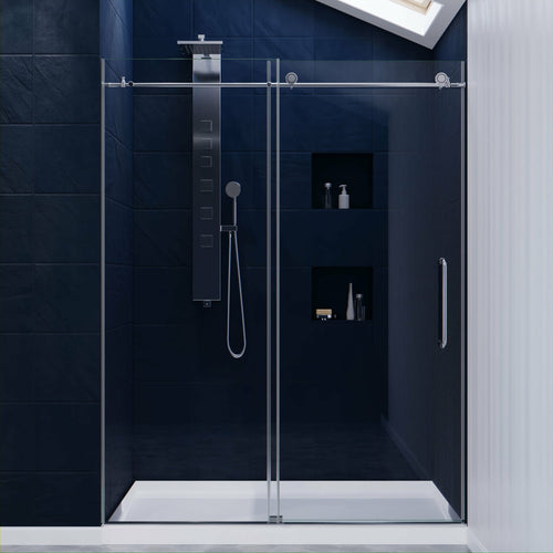 Leon Series 60 in. by 76 in. Frameless Sliding Shower Door in Brushed Nickel with Handle- Anzzi