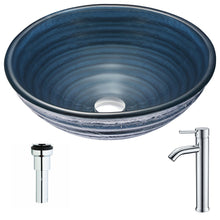 Load image into Gallery viewer, Tempo Series Deco-Glass Vessel Sink in Coiled Blue with Fann Faucet in Polished Chrome- Anzzi