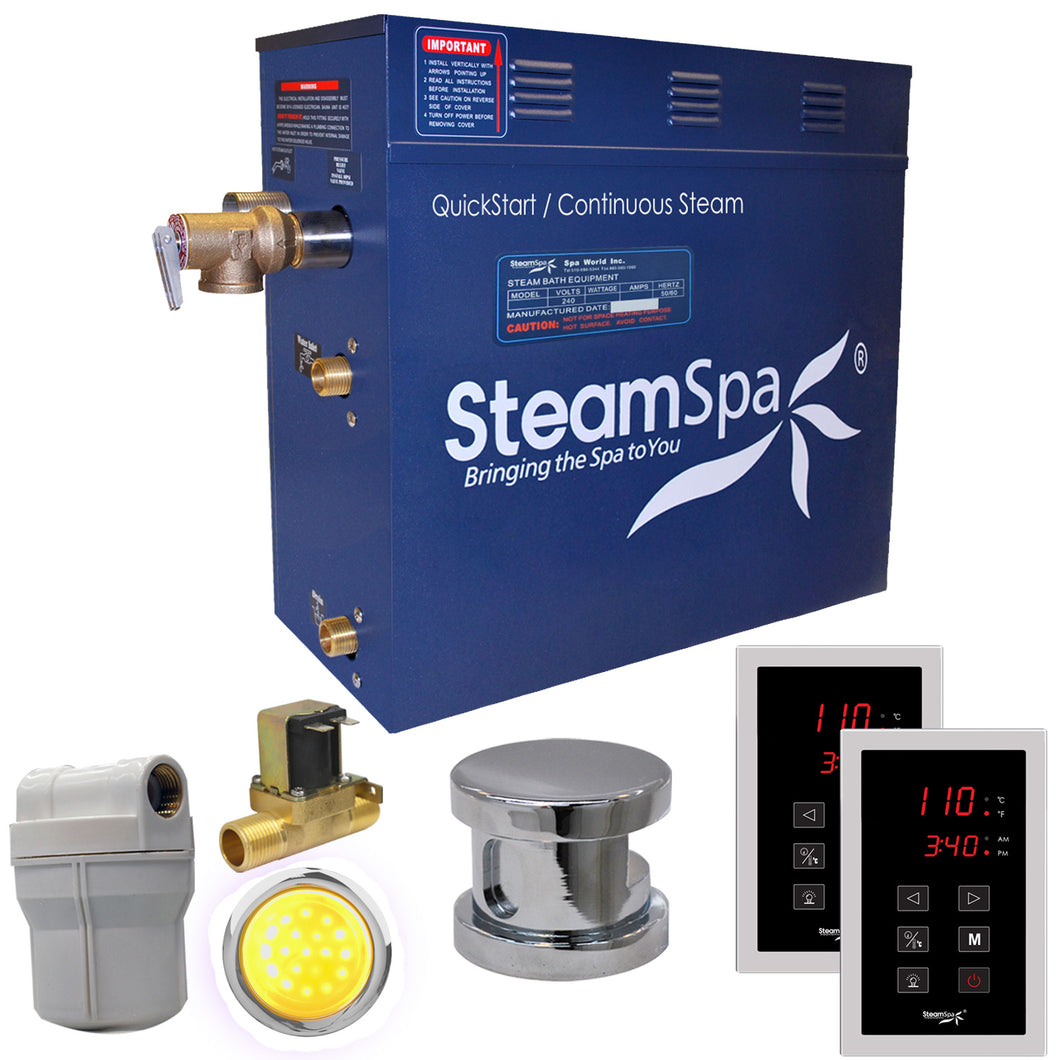 SteamSpa Royal 4.5 KW QuickStart Acu-Steam Bath Generator Package with Built-in Auto Drain in Polished Chrome- SteamSpa