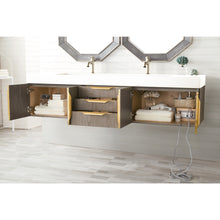Load image into Gallery viewer, James Martin Mercer Island 72&quot; Ash Gray - Radiant Gold Double Vanity