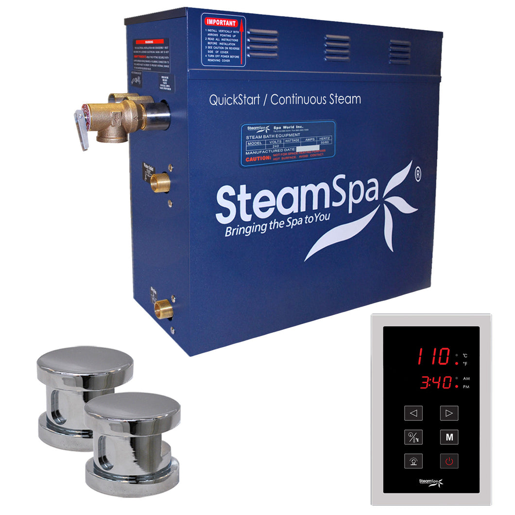 SteamSpa Oasis 12 KW QuickStart Acu-Steam Bath Generator Package in Polished Chrome- SteamSpa