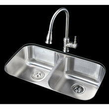 Load image into Gallery viewer, Moore Undermount Stainless Steel 32 in. 0-Hole 50/50 Double Bowl Kitchen Sink in Brushed Satin- Anzzi