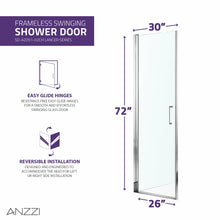 Load image into Gallery viewer, Lancer 29 in. x 72 in. Semi-Frameless Shower Door with TSUNAMI GUARD in Polished Chrome- Anzzi