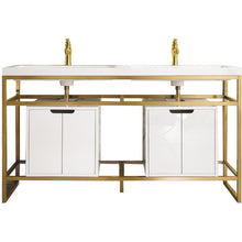 Load image into Gallery viewer, James Martin Boston 63&quot; Radiant Gold Stainless Steel Sink Console (Double Basins) With Cabinet- James Martin