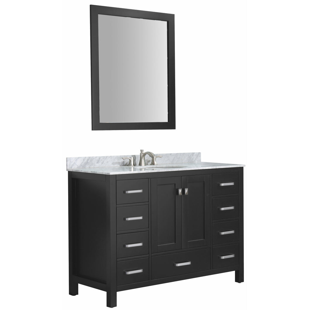 Chateau 48 in. W x 22 in. D Bathroom Bath Vanity Set in Black with Carrara Marble Top with White Sink- Anzzi