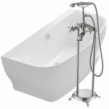 Load image into Gallery viewer, Bank 64.9 in. Acrylic Flatbottom Bathtub in White with Tugela Faucet in Brushed Nickel- Anzzi