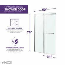 Load image into Gallery viewer, Kahn Series 60 in. x 76 in. Frameless Sliding Shower Door with Horizontal Handle in Chrome- Anzzi