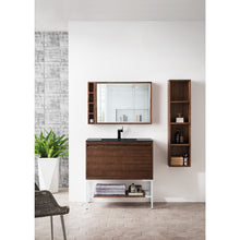 Load image into Gallery viewer, James Martin Milan 35.4&quot; Mid Century Walnut - Glossy White Single Vanity