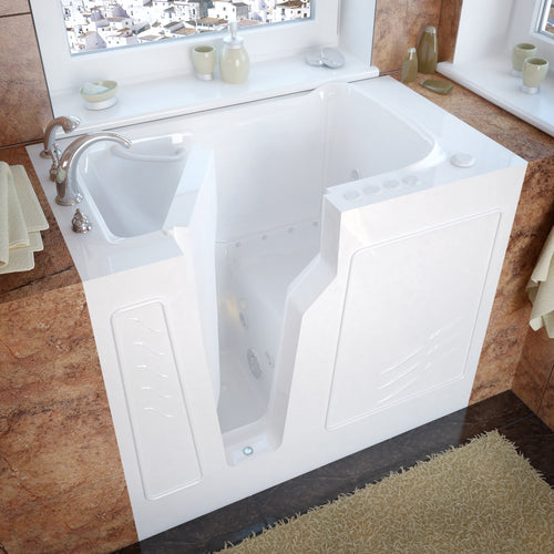 MediTub Walk-In 26 x 46 Left Drain White Whirlpool & Air Jetted Walk-In Bathtub- Meditub