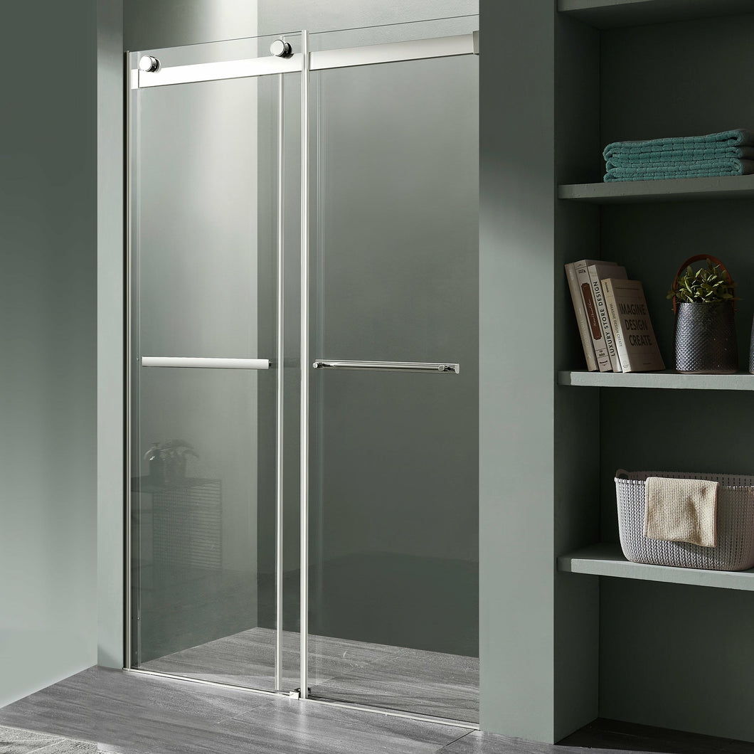 Kahn Series 48 in. x 76 in. Frameless Sliding Shower Door with Horizontal Handle in Chrome- Anzzi