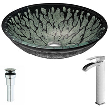 Load image into Gallery viewer, Bravo Series Deco-Glass Vessel Sink in Lustrous Black with Key Faucet in Brushed Nickel- Anzzi