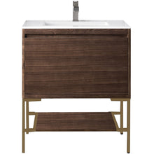 Load image into Gallery viewer, James Martin Milan 31.5&quot; Mid Century Walnut - Radiant Gold Single Vanity with Base- James Martin