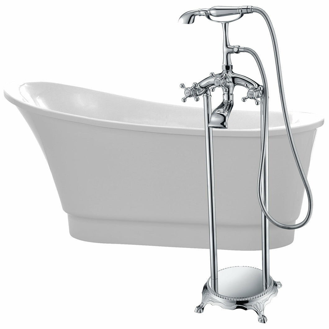 Prima 67 in. Acrylic Flatbottom Non-Whirlpool Bathtub in White with Tugela Faucet in Polished Chrome- Anzzi