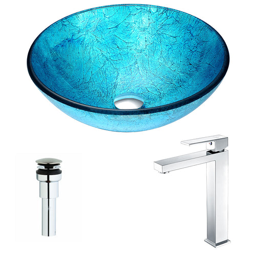 Accent Series Deco-Glass Vessel Sink in Blue Ice with Enti Faucet in Chrome- Anzzi