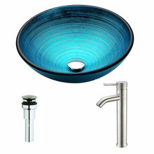 Load image into Gallery viewer, Enti Series Deco-Glass Vessel Sink in Lustrous Blue with Fann Faucet in Brushed Nickel- Anzzi