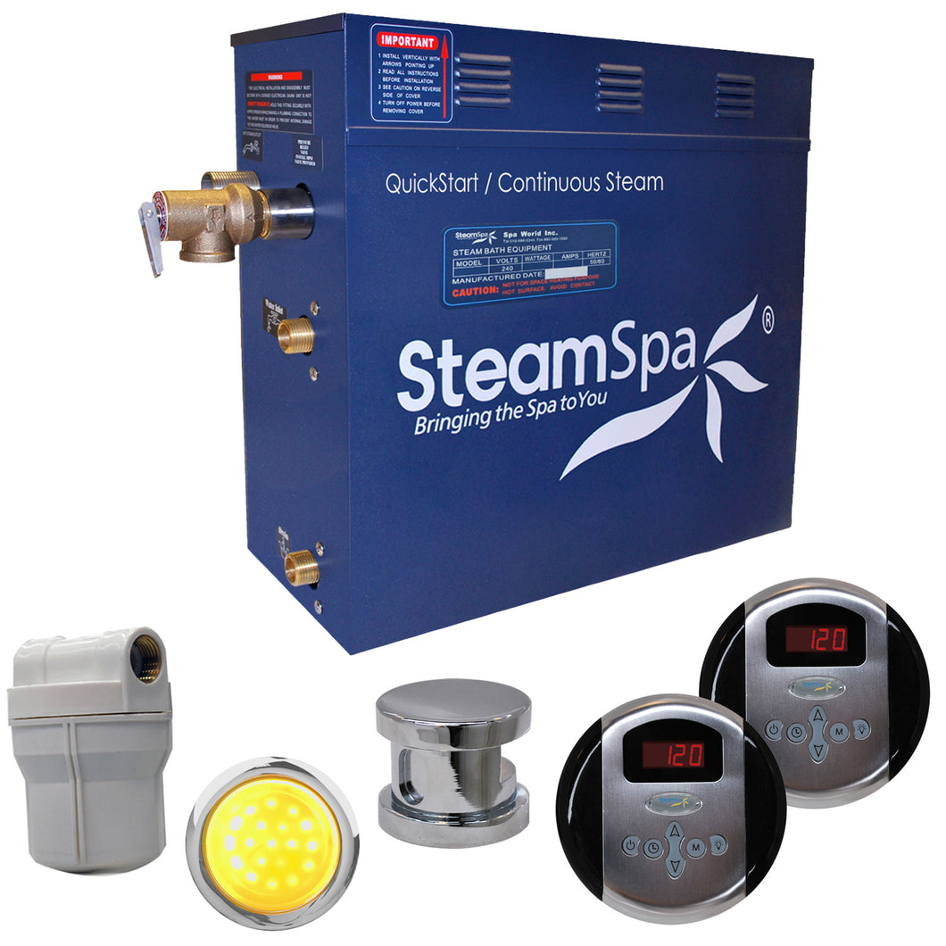 SteamSpa Royal 7.5 KW QuickStart Acu-Steam Bath Generator Package in Brushed Nickel- SteamSpa