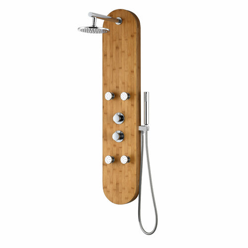 Crane 52 in. Full Body Shower Panel with Heavy Rain Shower and Spray Wand in Natural Bamboo- Anzzi