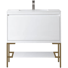 Load image into Gallery viewer, James Martin Milan 35.4&quot; Glossy White - Radiant Gold Single Vanity- James Martin