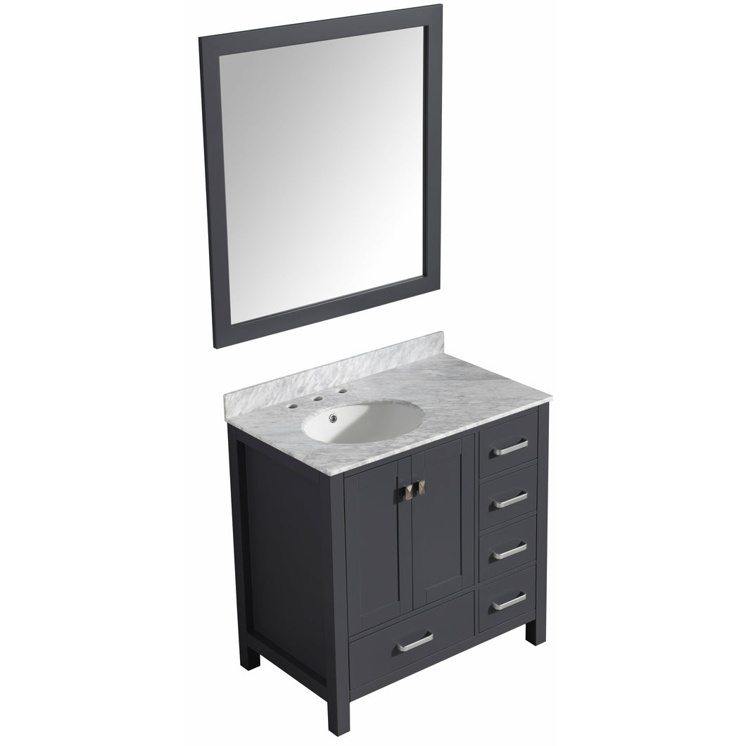 Chateau 36 in. W x 22 in. D Bathroom Bath Vanity Set in Gray with Carrara Marble Top with White Sink- Anzzi