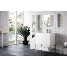 Load image into Gallery viewer, James Martin Milan 31.5&quot; Glossy White - Brushed Nickel Single Vanity with Base