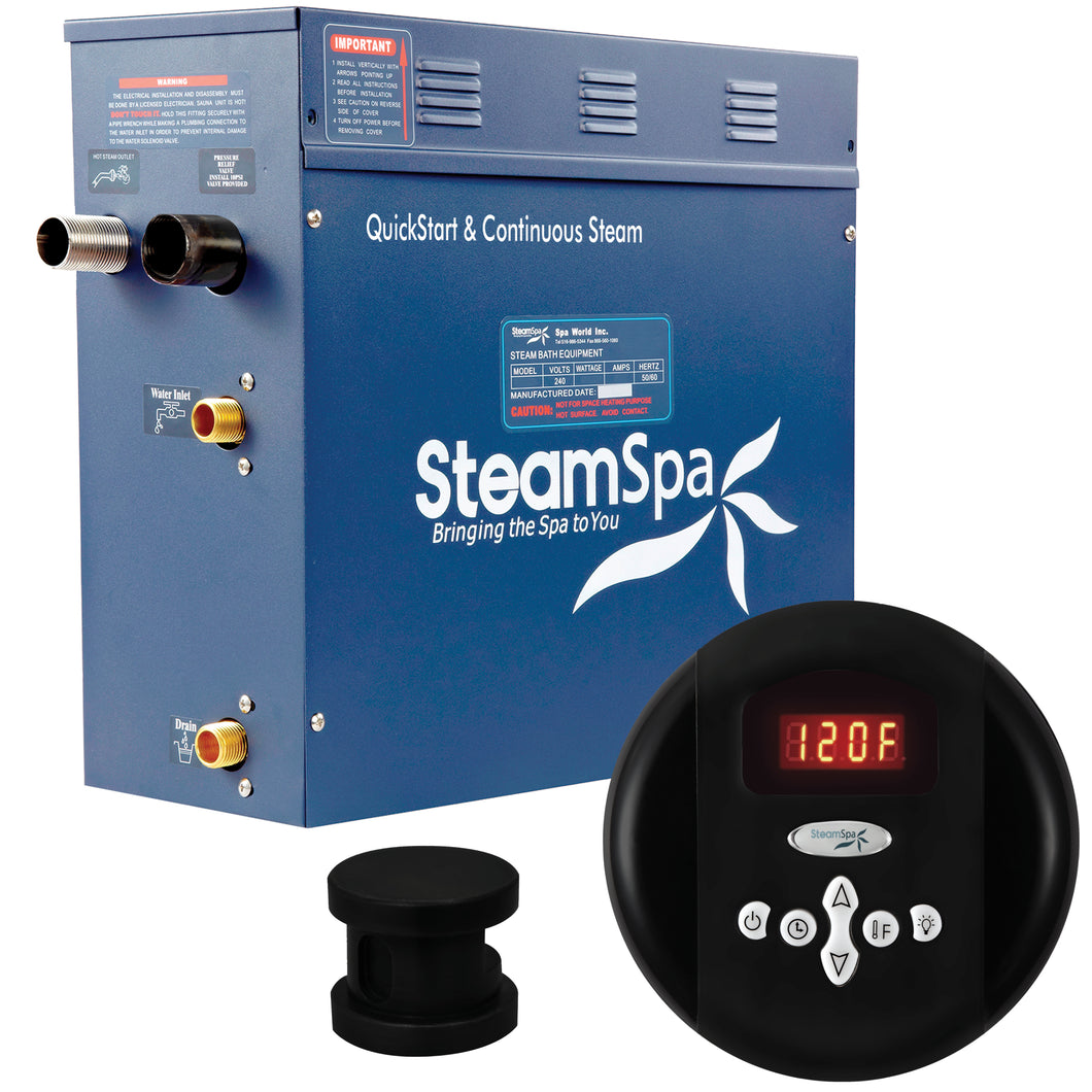 SteamSpa Oasis 7.5 KW QuickStart Acu-Steam Bath Generator Package in Matte Black- SteamSpa