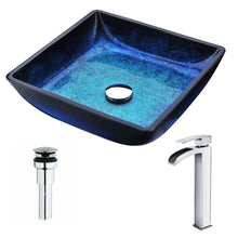 Load image into Gallery viewer, Viace Series Deco-Glass Vessel Sink in Blazing Blue with Key Faucet in Polished Chrome- Anzzi